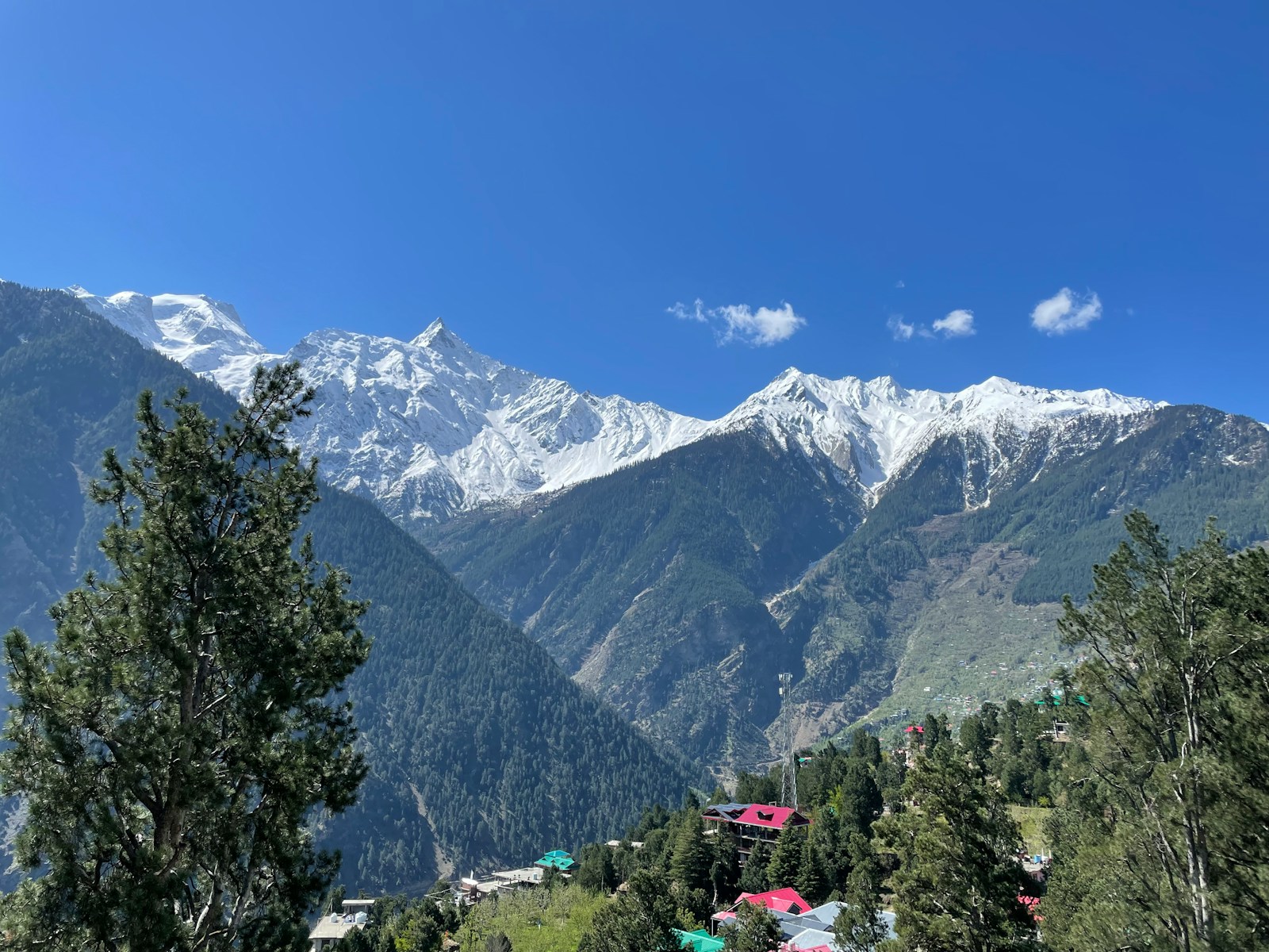Homes below mountain ridges near Reckong Peo in Kinnaur.